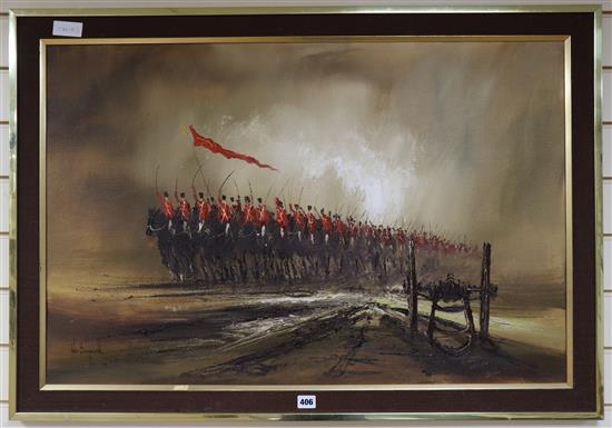 John Bampfield, (1948-), oil on canvas, Trooping the Colour, signed, 59 x 90cm